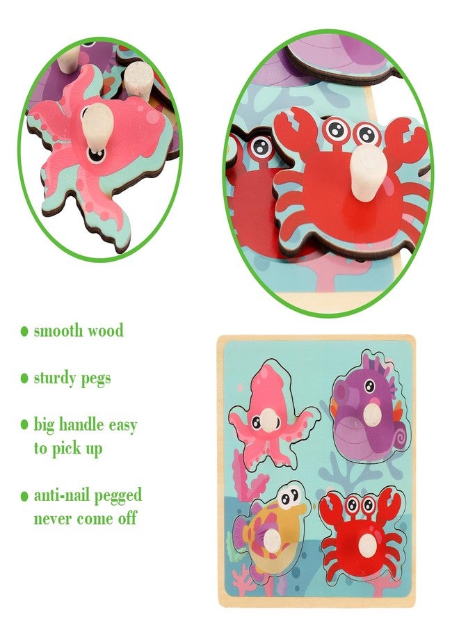 Slotic Wooden Peg Puzzles for Toddlers 1-3, Kids' Educational Preschool Peg Puzzle Toy, Set of 4 Toddler Puzzles - Farm, Dinosaur, Fruit and Marine Animals, Ideal Gift for Ages 1 2 3 Boys and Girls - Image 2